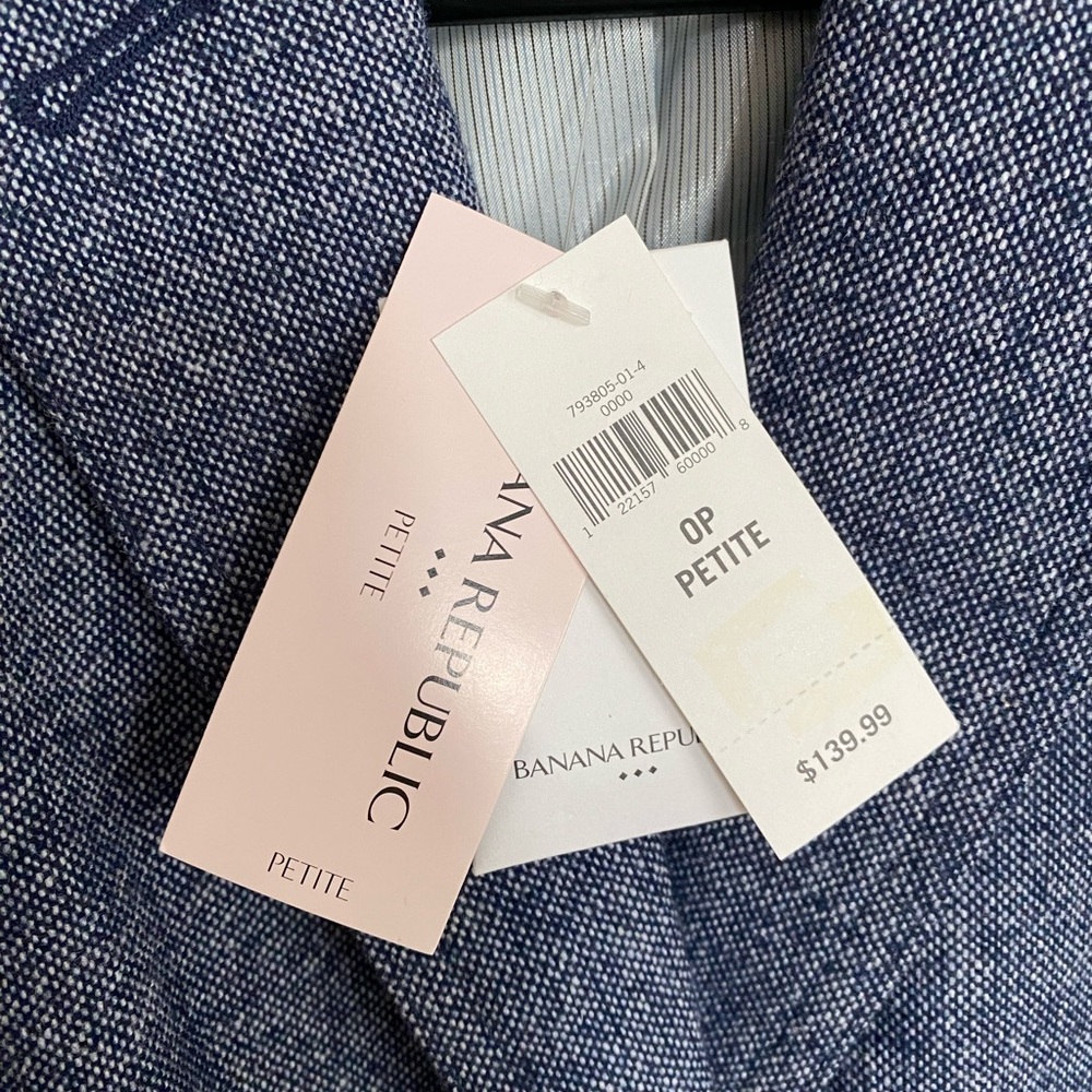NWT Banana Republic Academy Tweed Blazer Wool Blend Blue Size 0 Petite - Picture 7 of 14